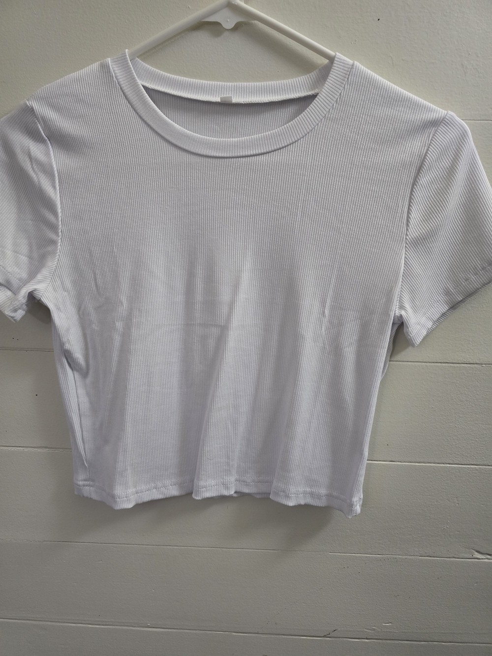 Classic Ribbed Crewneck Crop Tee - White